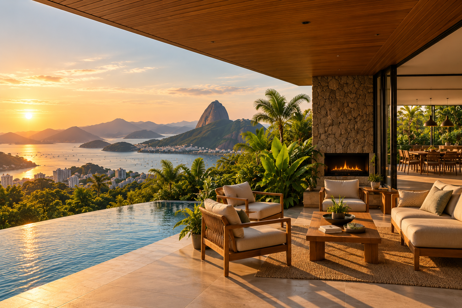Imagem conceitual de arquitetura residencial contemporânea integrada à paisagem do Rio de Janeiro